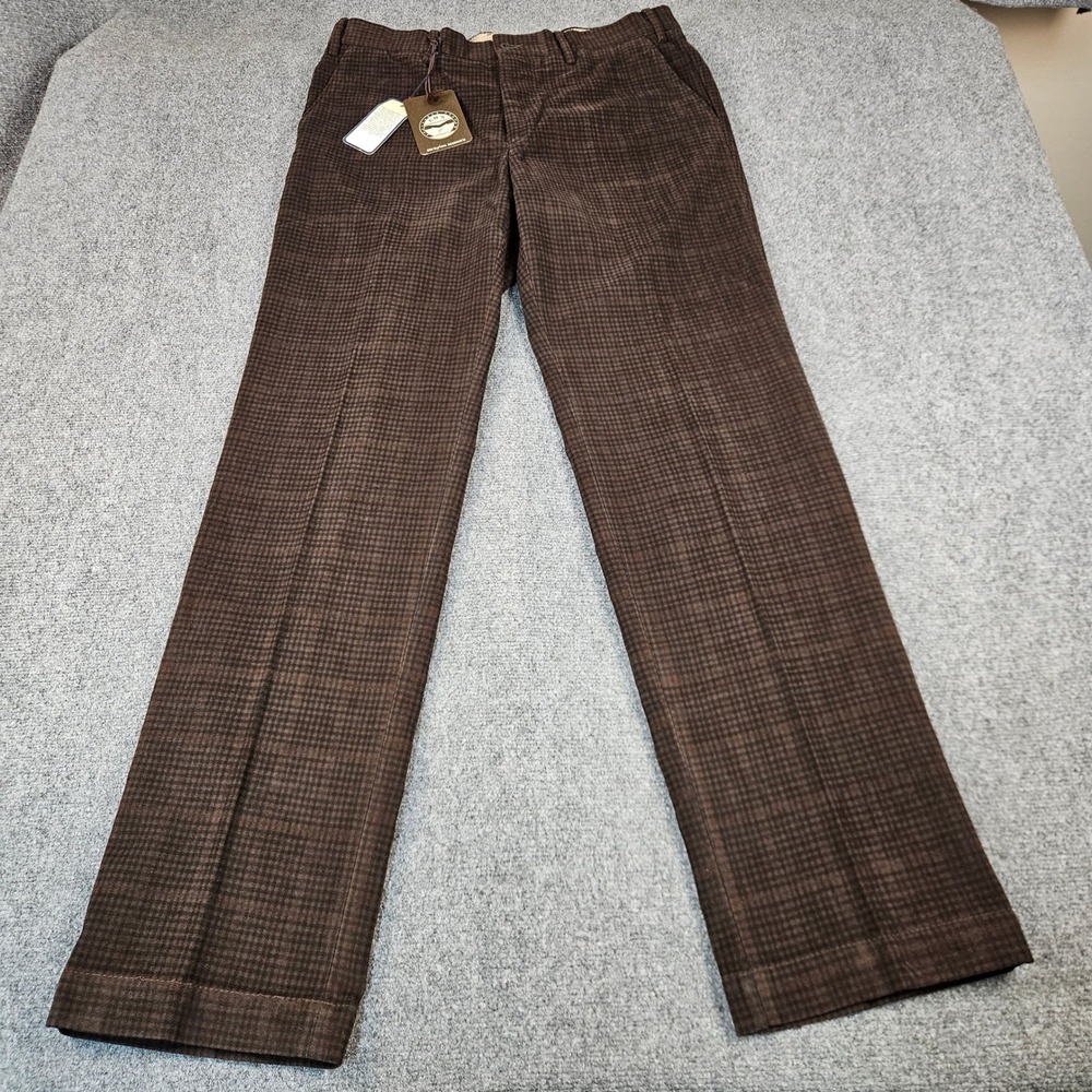 NWT Masons Italy Mens Corduroy Trousers Brown Houndstooth Check Pants 36x36 NWT